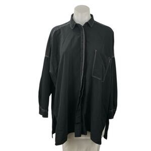 Zara Women's Black Collared Long Sleeve Oversized Button Down Shirt Top Size S